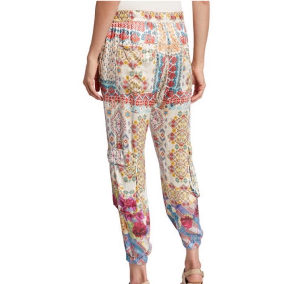 Johnny Was S Landa Printed Satin Drawstring Cargo Pants - Picture 3 of 8